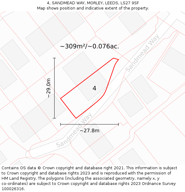 4, SANDMEAD WAY, MORLEY, LEEDS, LS27 9SF: Plot and title map