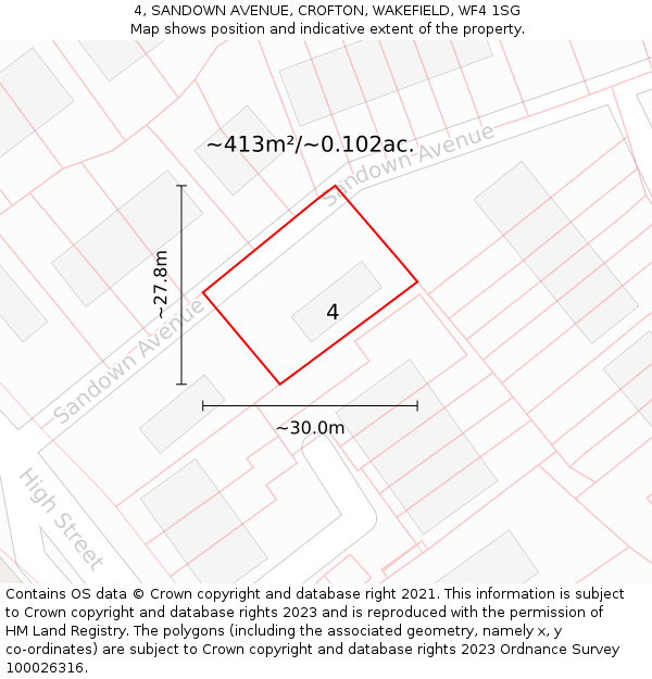 4, SANDOWN AVENUE, CROFTON, WAKEFIELD, WF4 1SG: Plot and title map