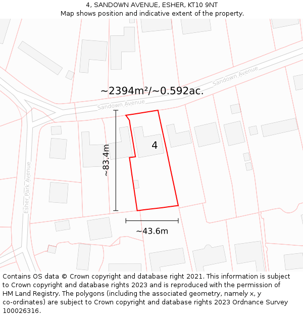 4, SANDOWN AVENUE, ESHER, KT10 9NT: Plot and title map