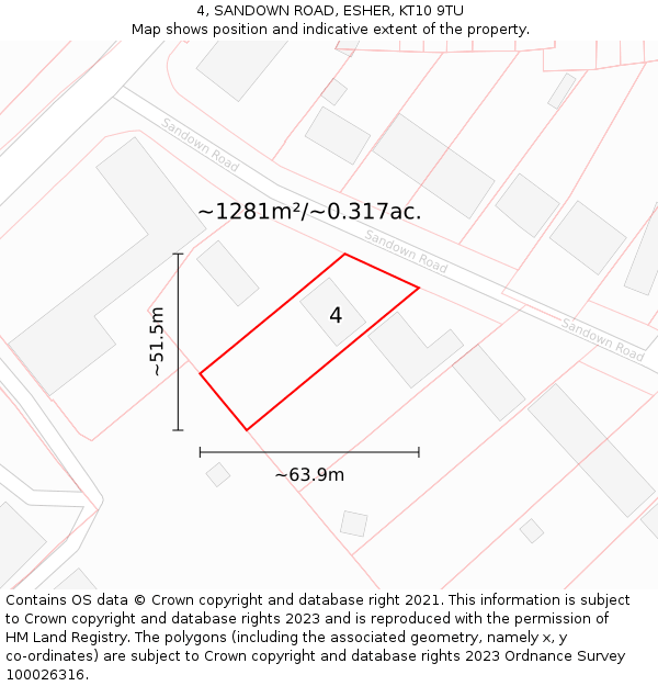 4, SANDOWN ROAD, ESHER, KT10 9TU: Plot and title map