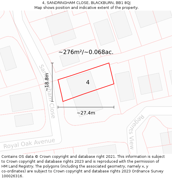 4, SANDRINGHAM CLOSE, BLACKBURN, BB1 8QJ: Plot and title map