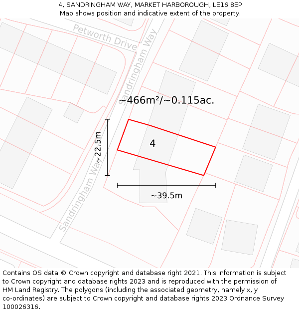4, SANDRINGHAM WAY, MARKET HARBOROUGH, LE16 8EP: Plot and title map