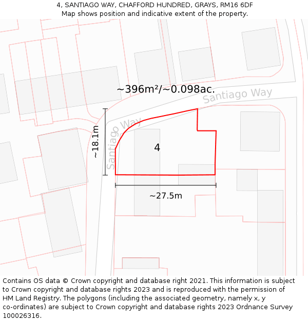 4, SANTIAGO WAY, CHAFFORD HUNDRED, GRAYS, RM16 6DF: Plot and title map