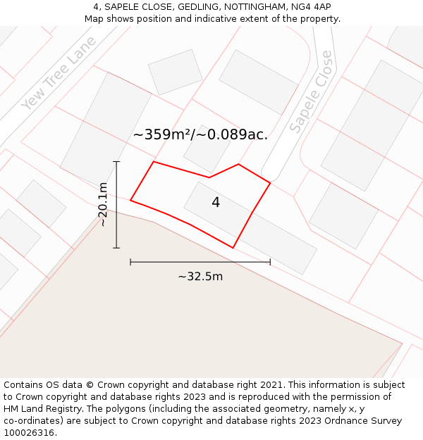 4, SAPELE CLOSE, GEDLING, NOTTINGHAM, NG4 4AP: Plot and title map