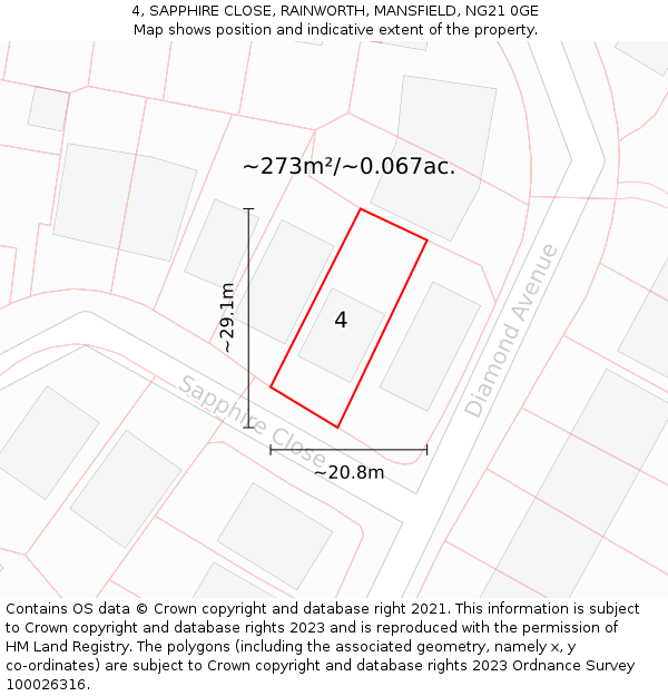 4, SAPPHIRE CLOSE, RAINWORTH, MANSFIELD, NG21 0GE: Plot and title map