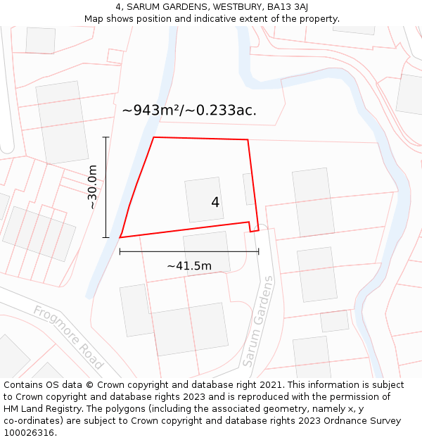 4, SARUM GARDENS, WESTBURY, BA13 3AJ: Plot and title map