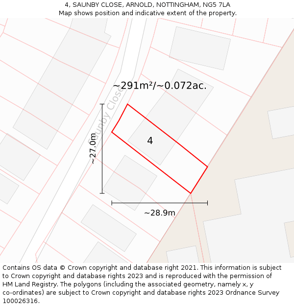 4, SAUNBY CLOSE, ARNOLD, NOTTINGHAM, NG5 7LA: Plot and title map