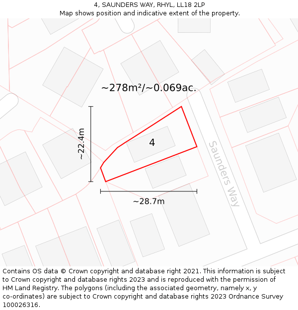 4, SAUNDERS WAY, RHYL, LL18 2LP: Plot and title map