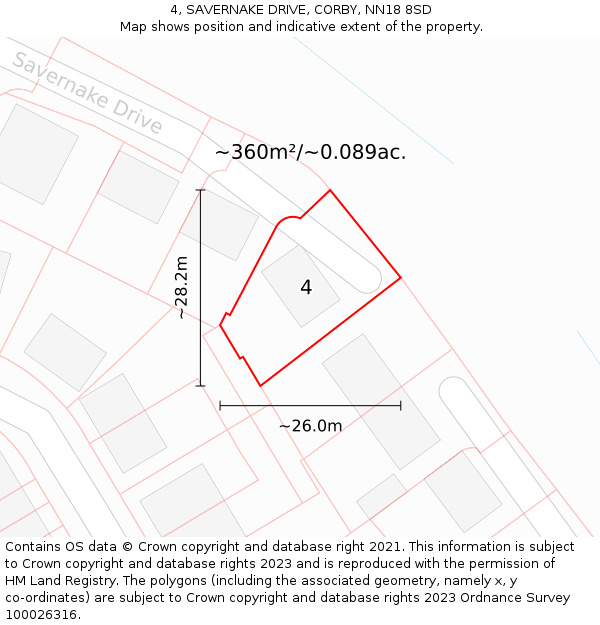 4, SAVERNAKE DRIVE, CORBY, NN18 8SD: Plot and title map