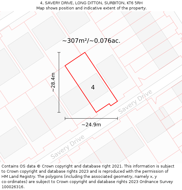 4, SAVERY DRIVE, LONG DITTON, SURBITON, KT6 5RH: Plot and title map