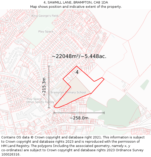 4, SAWMILL LANE, BRAMPTON, CA8 1DA: Plot and title map