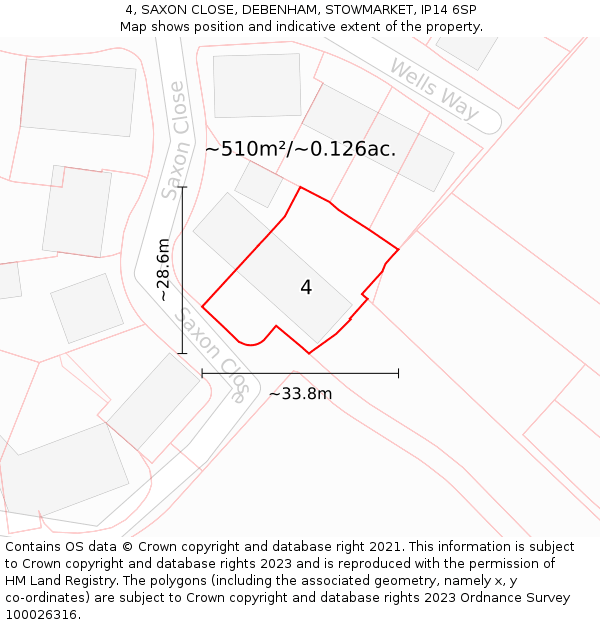 4, SAXON CLOSE, DEBENHAM, STOWMARKET, IP14 6SP: Plot and title map