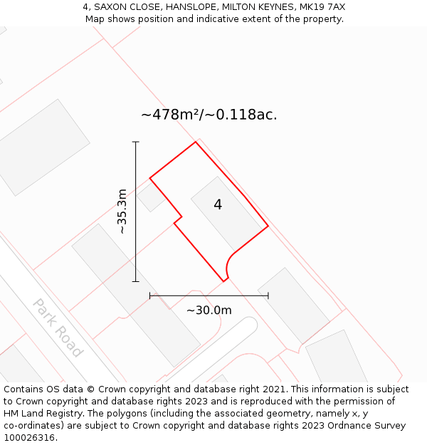 4, SAXON CLOSE, HANSLOPE, MILTON KEYNES, MK19 7AX: Plot and title map