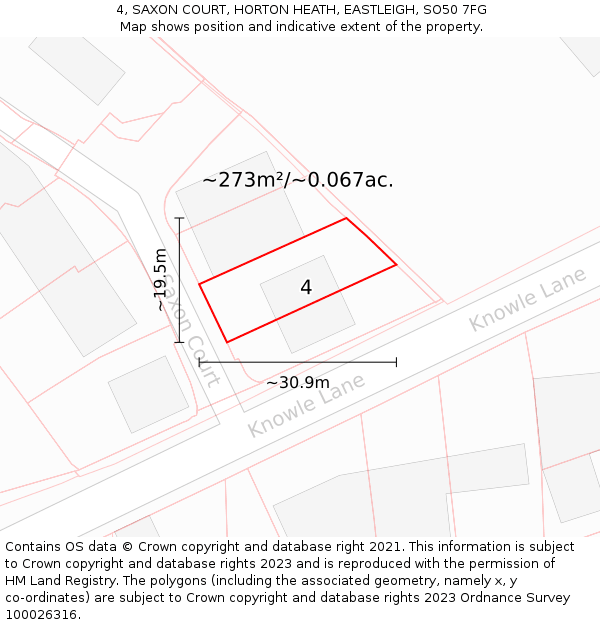 4, SAXON COURT, HORTON HEATH, EASTLEIGH, SO50 7FG: Plot and title map