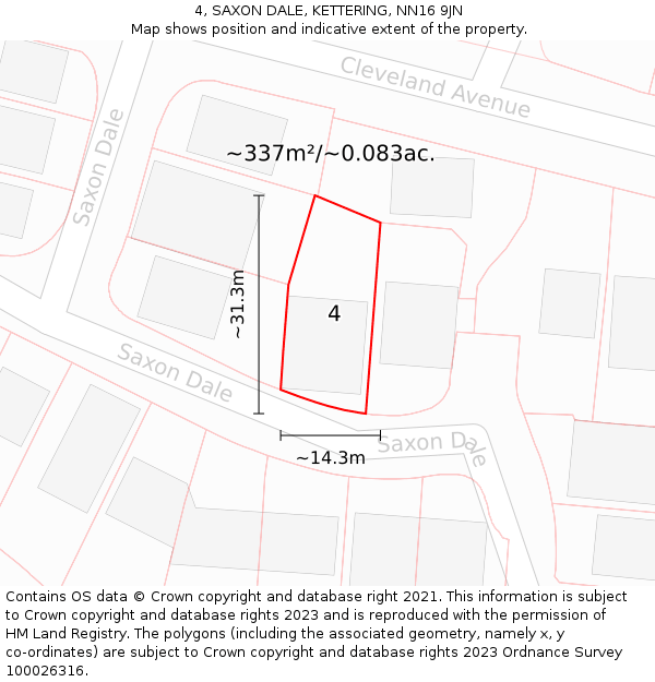 4, SAXON DALE, KETTERING, NN16 9JN: Plot and title map