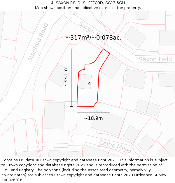 4, SAXON FIELD, SHEFFORD, SG17 5GN: Plot and title map