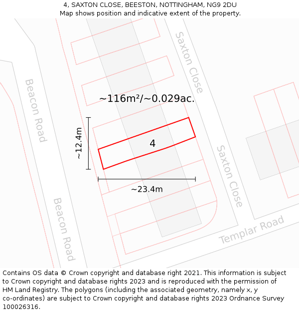 4, SAXTON CLOSE, BEESTON, NOTTINGHAM, NG9 2DU: Plot and title map