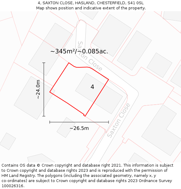 4, SAXTON CLOSE, HASLAND, CHESTERFIELD, S41 0SL: Plot and title map