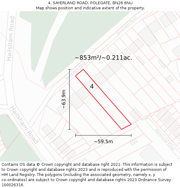 4, SAYERLAND ROAD, POLEGATE, BN26 6NU: Plot and title map