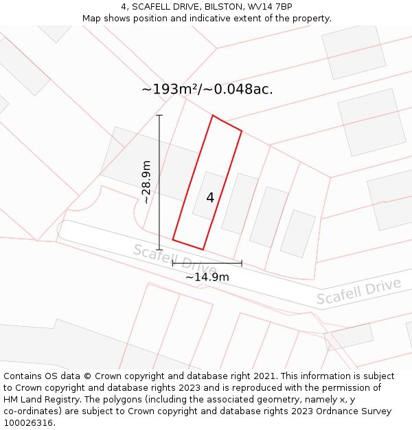 4, SCAFELL DRIVE, BILSTON, WV14 7BP: Plot and title map