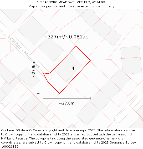 4, SCARBORO MEADOWS, MIRFIELD, WF14 9RU: Plot and title map