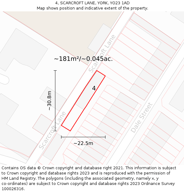 4, SCARCROFT LANE, YORK, YO23 1AD: Plot and title map