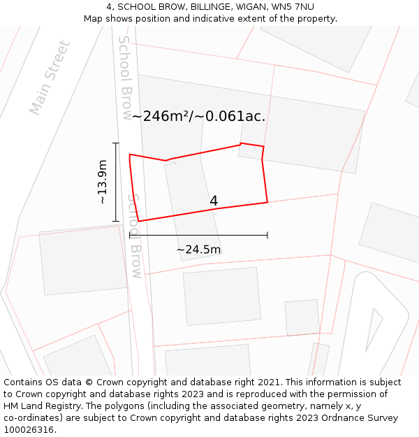 4, SCHOOL BROW, BILLINGE, WIGAN, WN5 7NU: Plot and title map