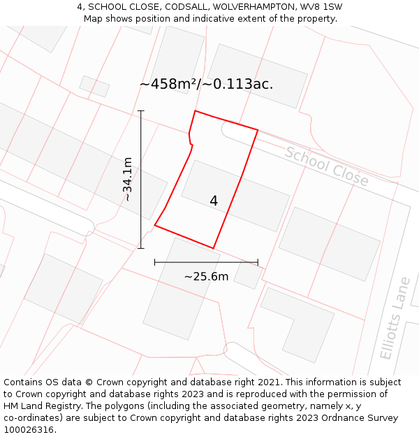 4, SCHOOL CLOSE, CODSALL, WOLVERHAMPTON, WV8 1SW: Plot and title map