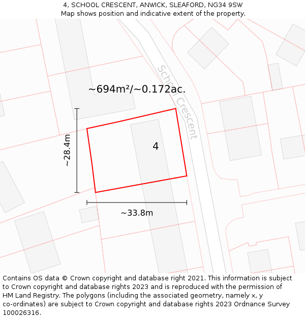 4, SCHOOL CRESCENT, ANWICK, SLEAFORD, NG34 9SW: Plot and title map