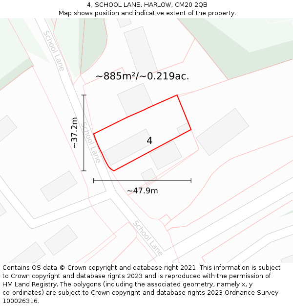 4, SCHOOL LANE, HARLOW, CM20 2QB: Plot and title map