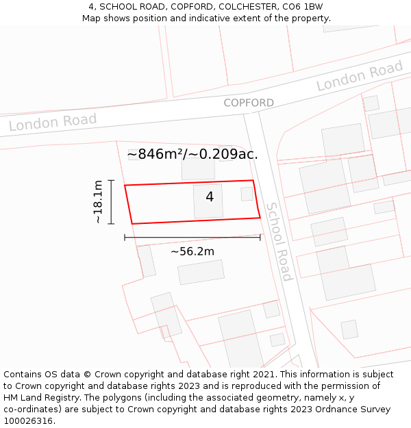 4, SCHOOL ROAD, COPFORD, COLCHESTER, CO6 1BW: Plot and title map