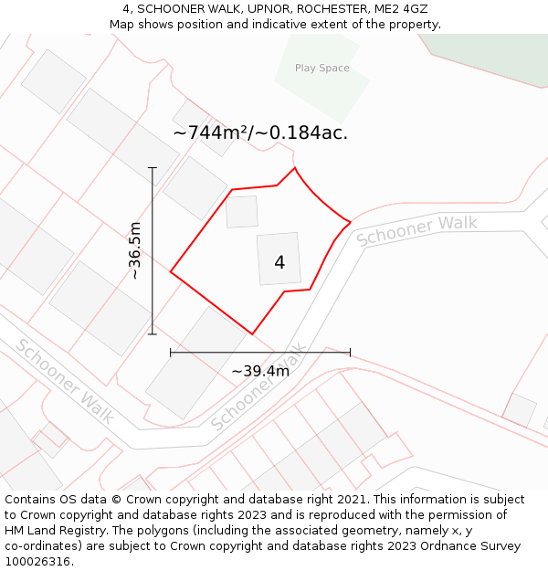 4, SCHOONER WALK, UPNOR, ROCHESTER, ME2 4GZ: Plot and title map