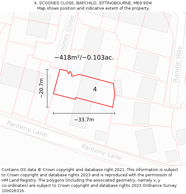 4, SCOONES CLOSE, BAPCHILD, SITTINGBOURNE, ME9 9SW: Plot and title map