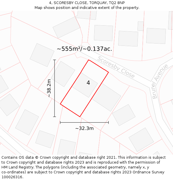 4, SCORESBY CLOSE, TORQUAY, TQ2 8NP: Plot and title map