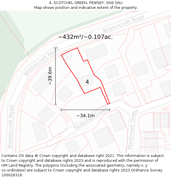 4, SCOTCHEL GREEN, PEWSEY, SN9 5AU: Plot and title map