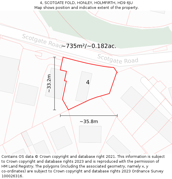 4, SCOTGATE FOLD, HONLEY, HOLMFIRTH, HD9 6JU: Plot and title map