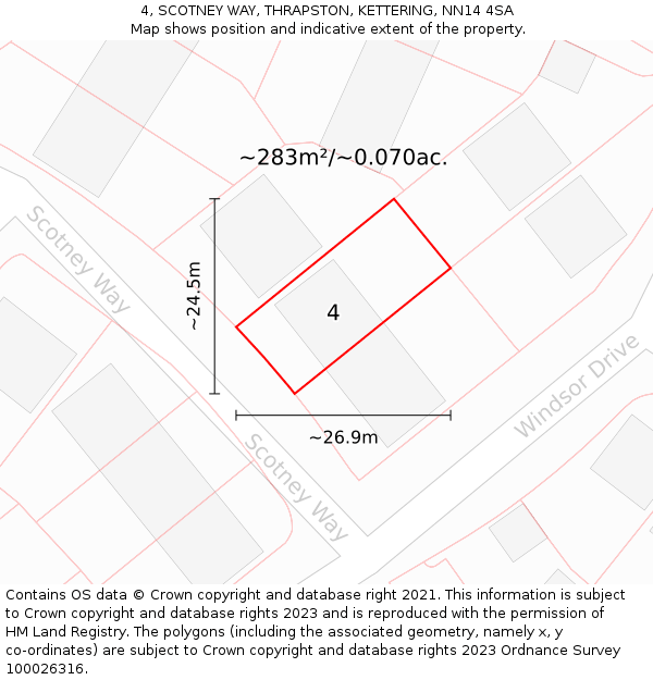 4, SCOTNEY WAY, THRAPSTON, KETTERING, NN14 4SA: Plot and title map