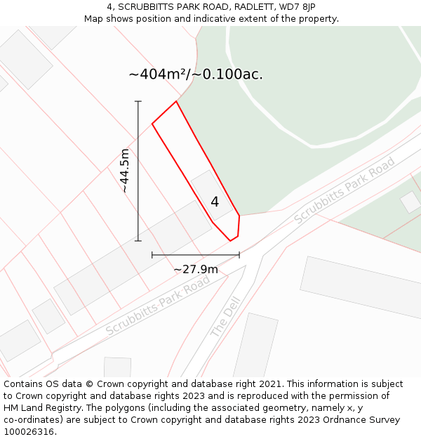 4, SCRUBBITTS PARK ROAD, RADLETT, WD7 8JP: Plot and title map