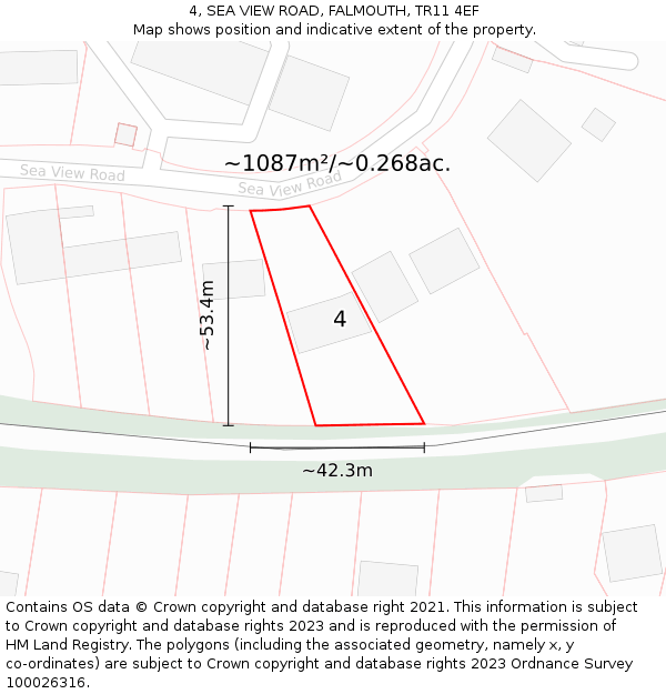 4, SEA VIEW ROAD, FALMOUTH, TR11 4EF: Plot and title map