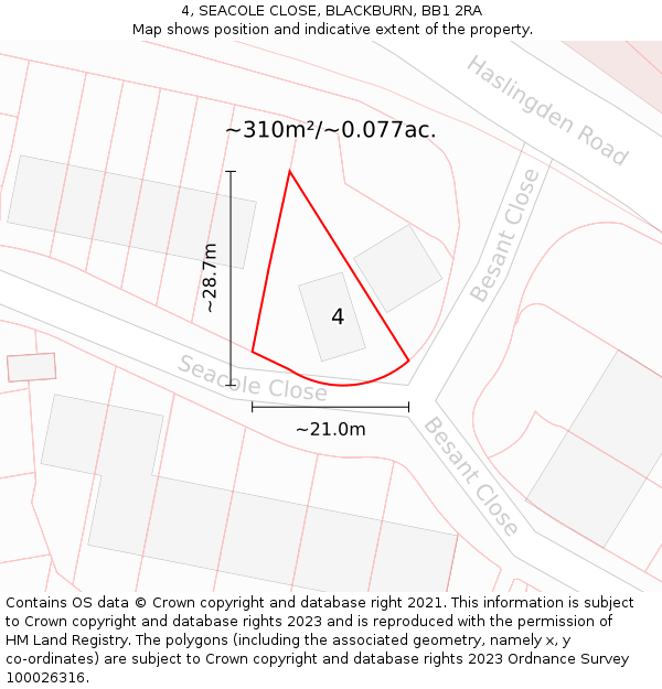 4, SEACOLE CLOSE, BLACKBURN, BB1 2RA: Plot and title map