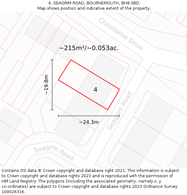 4, SEAGRIM ROAD, BOURNEMOUTH, BH8 0BD: Plot and title map