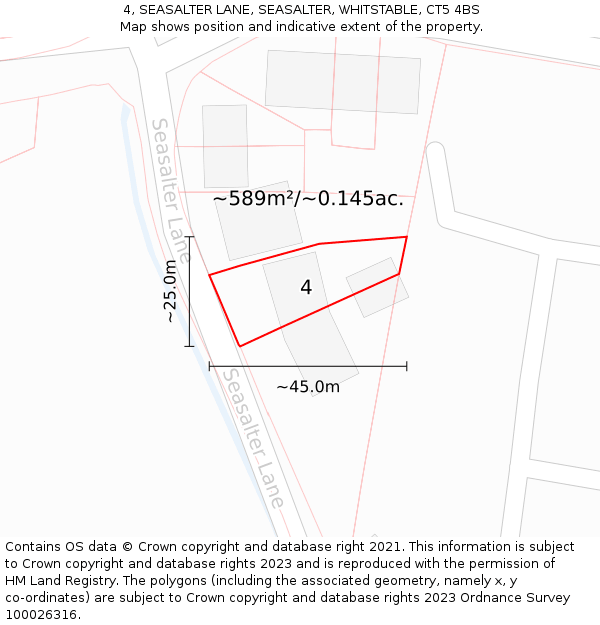 4, SEASALTER LANE, SEASALTER, WHITSTABLE, CT5 4BS: Plot and title map