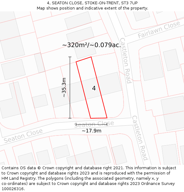 4, SEATON CLOSE, STOKE-ON-TRENT, ST3 7UP: Plot and title map