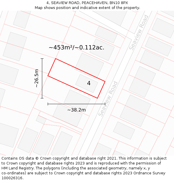 4, SEAVIEW ROAD, PEACEHAVEN, BN10 8PX: Plot and title map