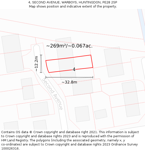 4, SECOND AVENUE, WARBOYS, HUNTINGDON, PE28 2SP: Plot and title map