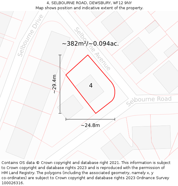 4, SELBOURNE ROAD, DEWSBURY, WF12 9NY: Plot and title map