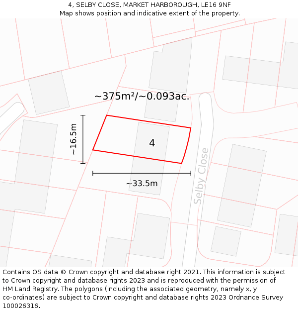 4, SELBY CLOSE, MARKET HARBOROUGH, LE16 9NF: Plot and title map