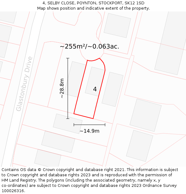 4, SELBY CLOSE, POYNTON, STOCKPORT, SK12 1SD: Plot and title map