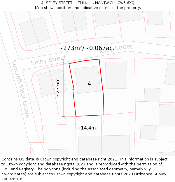 4, SELBY STREET, HENHULL, NANTWICH, CW5 6XQ: Plot and title map