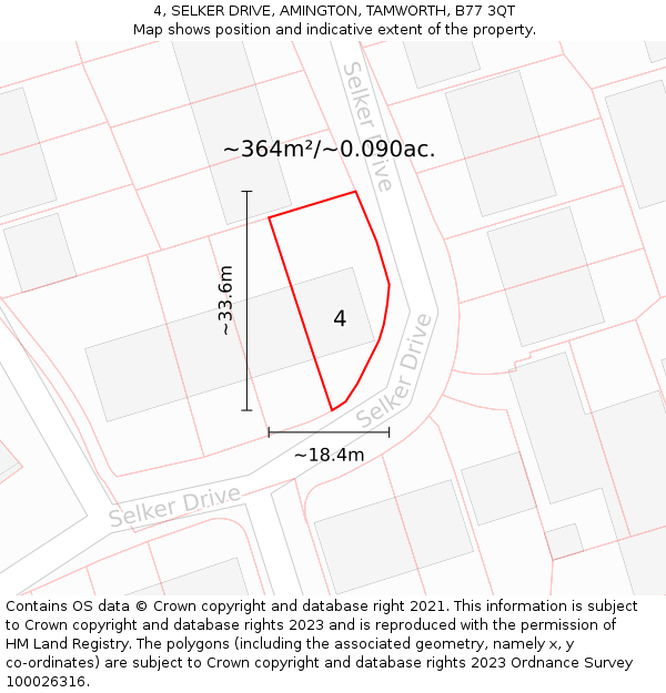 4, SELKER DRIVE, AMINGTON, TAMWORTH, B77 3QT: Plot and title map